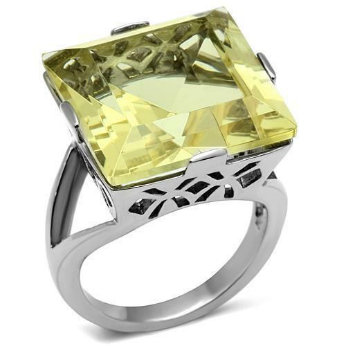 Jewellery Kingdom Ladies Princess Cut Citrine Cocktail 16K Stainless Steel Ring - Rings - British D'sire