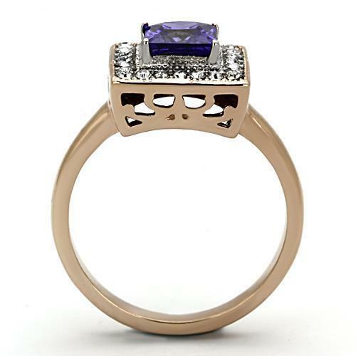 Jewellery Kingdom Ladies Princess Cut Cubic Zirconia Square Tanzanite Ring (Rose Gold) - Jewelry Rings - British D'sire