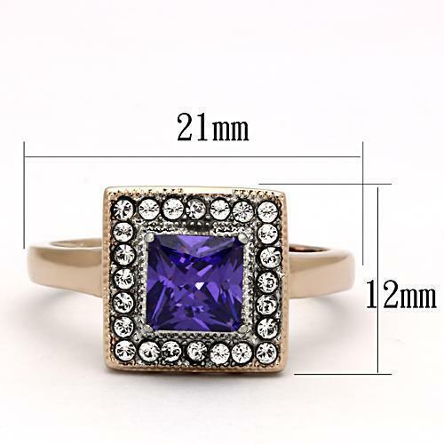 Jewellery Kingdom Ladies Princess Cut Cubic Zirconia Square Tanzanite Ring (Rose Gold) - Jewelry Rings - British D'sire