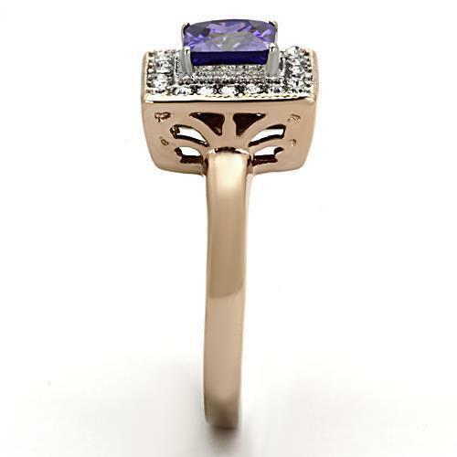 Jewellery Kingdom Ladies Princess Cut Cubic Zirconia Square Tanzanite Ring (Rose Gold) - Jewelry Rings - British D'sire