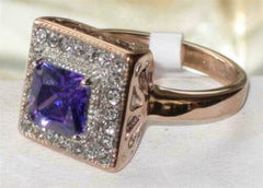 Jewellery Kingdom Ladies Princess Cut Cubic Zirconia Square Tanzanite Ring (Rose Gold) - Jewelry Rings - British D'sire