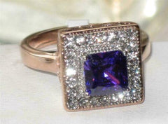 Jewellery Kingdom Ladies Princess Cut Cubic Zirconia Square Tanzanite Ring (Rose Gold) - Jewelry Rings - British D'sire