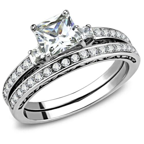 Jewellery Kingdom Ladies Princess Cut Cz Engagement Wedding Ring Band (Silver) - Jewelry Rings - British D'sire