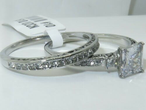 Jewellery Kingdom Ladies Princess Cut Cz Engagement Wedding Ring Band (Silver) - Jewelry Rings - British D'sire