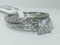 Jewellery Kingdom Ladies Princess Cut Cz Engagement Wedding Ring Band (Silver) - Jewelry Rings - British D'sire