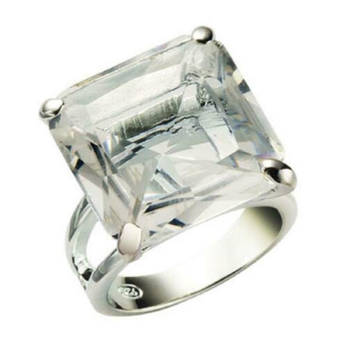 Jewellery Kingdom Ladies Princess Solitaire Square Sterling Silver Sparkling Clear Ring - Jewelry Rings - British D'sire