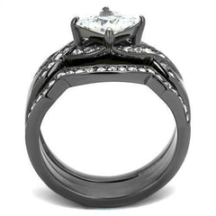 Jewellery Kingdom Ladies Princess Wedding Engagement Bands Set Gun Metal Steel Ring - Engagement Rings - British D'sire