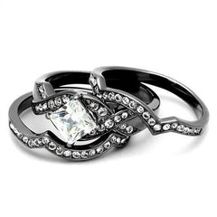 Jewellery Kingdom Ladies Princess Wedding Engagement Bands Set Gun Metal Steel Ring - Engagement Rings - British D'sire