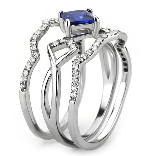 Jewellery Kingdom Ladies Princess Wedding Engagement Set Bands Stainless Steel Sapphire Ring - Engagement Rings - British D'sire