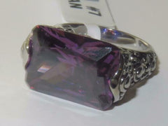 Jewellery Kingdom Ladies Purple Amethyst Cubic Zirconia Cocktail 6 carat Antiqued Ring (Silver) - Rings - British D'sire