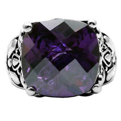 Jewellery Kingdom Ladies Purple Amethyst Cushion Cut Stainless Steel Cocktail Ring - Jewelry Rings - British D'sire