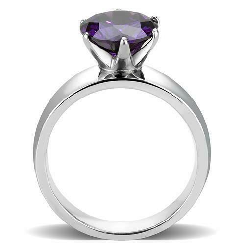 Jewellery Kingdom Ladies Purple Amethyst Cz Solitaire 2 Carat Stainless Steel Ring (Silver) - Jewelry Rings - British D'sire