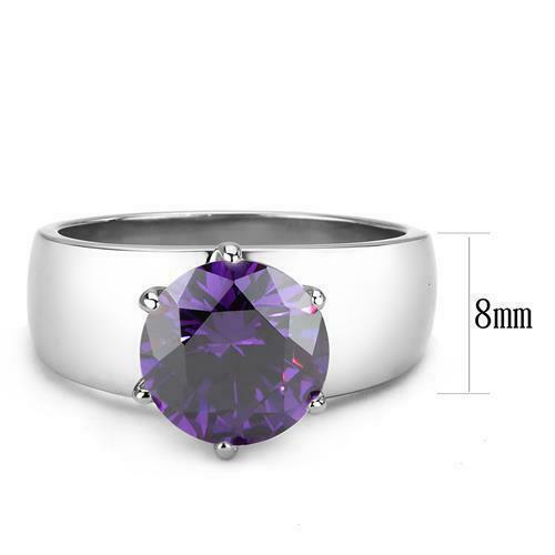 Jewellery Kingdom Ladies Purple Amethyst Cz Solitaire 2 Carat Stainless Steel Ring (Silver) - Jewelry Rings - British D'sire