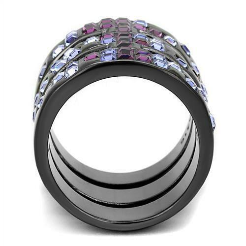 Jewellery Kingdom Ladies Purple Amethyst Princess Cut Wide Cubic Zirconia Ring (Black) - Jewelry Rings - British D'sire