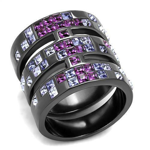 Jewellery Kingdom Ladies Purple Amethyst Princess Cut Wide Cubic Zirconia Ring (Black) - Jewelry Rings - British D'sire