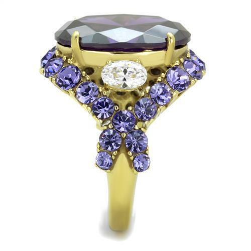 Jewellery Kingdom Ladies Purple Amethyst Sparkling Cocktail 14k Ring (Gold) - Rings - British D'sire