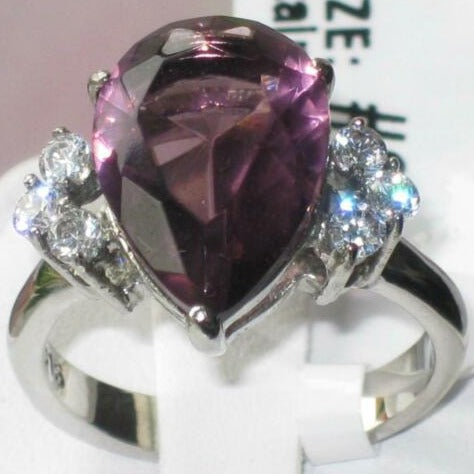 Jewellery Kingdom Ladies Purple Amethyst Stainless Steel Cubic Zirconia Ring - Jewelry Rings - British D'sire