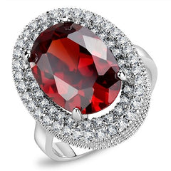 Jewellery Kingdom Ladies Red Garnet Cocktail Oval Dress Statement 14 Carat Rhodium Ring - Rings - British D'sire