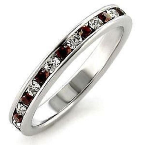 Jewellery Kingdom Ladies Red Garnet Cubic Zirconia Sterling Silver Stacking Ring Band - Jewelry Rings - British D'sire