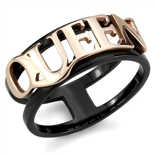 Jewellery Kingdom Ladies Rose Gold 8mm No Stone Black Stainless Steel Queen Ring Band - Jewelry Rings - British D'sire