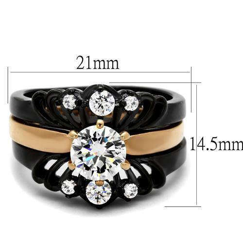 Jewellery Kingdom Ladies Rose Gold Ring Set Black Guard Engagement Solitaire Band 2 Carat Gold Ring - Jewelry Rings - British D'sire