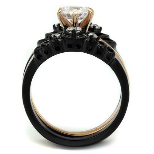 Jewellery Kingdom Ladies Rose Gold Ring Set Black Guard Engagement Solitaire Band 2 Carat Gold Ring - Jewelry Rings - British D'sire