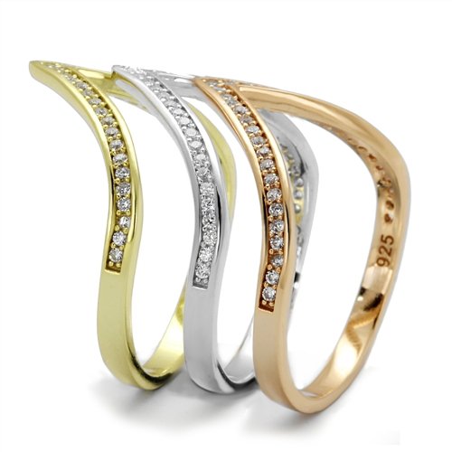 Jewellery Kingdom Ladies Rose Gold, Yellow Gold & Sterling Silver Cz Wedding Stacking Bands Rings - Jewelry Rings - British D'sire