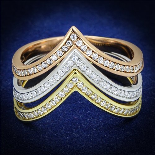 Jewellery Kingdom Ladies Rose Gold, Yellow Gold & Sterling Silver Cz Wedding Stacking Bands Rings - Jewelry Rings - British D'sire