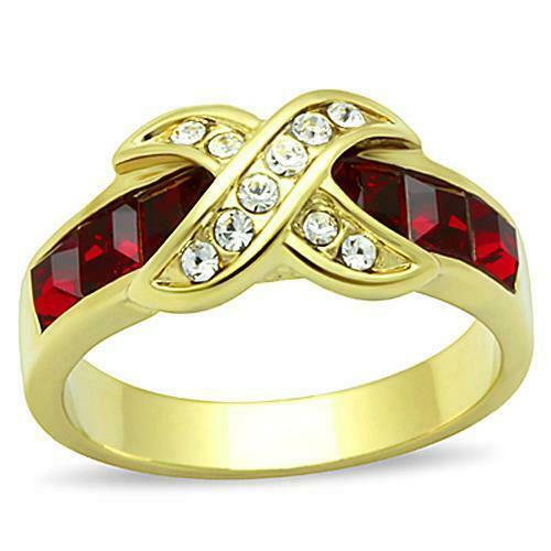 Jewellery Kingdom Ladies Ruby Princess Crossover Band 18kt Steel No Tarnish Pretty Ring (Gold) - Jewelry Rings - British D'sire