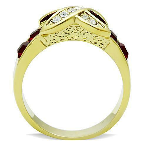 Jewellery Kingdom Ladies Ruby Princess Crossover Band 18kt Steel No Tarnish Pretty Ring (Gold) - Jewelry Rings - British D'sire