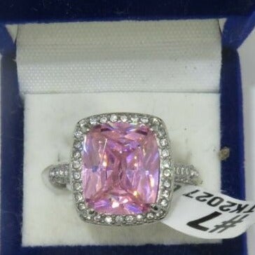 Jewellery Kingdom Ladies Sapphire Cushion Cut 8CT Ring (Silver Pink) - Jewelry Rings - British D'sire