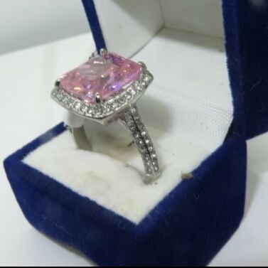 Jewellery Kingdom Ladies Sapphire Cushion Cut 8CT Ring (Silver Pink) - Jewelry Rings - British D'sire