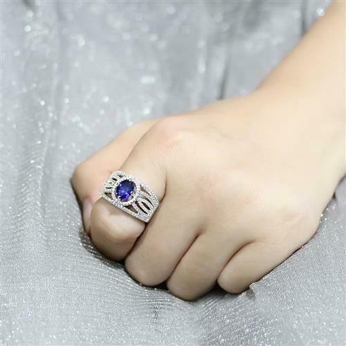 Jewellery Kingdom Ladies Sapphire Cz Oval 2 Carat Silver Rhodium Dress Pretty Ring (Blue) - Jewelry Rings - British D'sire