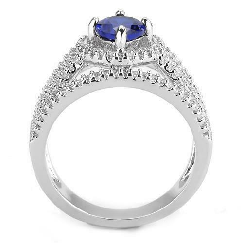 Jewellery Kingdom Ladies Sapphire Cz Oval 2 Carat Silver Rhodium Dress Pretty Ring (Blue) - Jewelry Rings - British D'sire