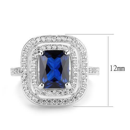 Jewellery Kingdom Ladies Sapphire Emerald Cut Accents Silver Rhodium CZ Sparkling Ring (Blue) - Jewelry Rings - British D'sire