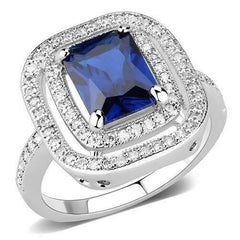 Jewellery Kingdom Ladies Sapphire Emerald Cut Accents Silver Rhodium CZ Sparkling Ring (Blue) - Jewelry Rings - British D'sire