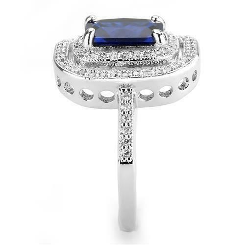 Jewellery Kingdom Ladies Sapphire Emerald Cut Accents Silver Rhodium CZ Sparkling Ring (Blue) - Jewelry Rings - British D'sire