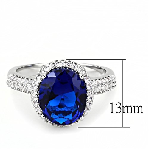 Jewellery Kingdom Ladies Sapphire Oval 6 Carat Solitaire Accent Cz Rhodium Ring (Blue Silver) - Jewelry Rings - British D'sire