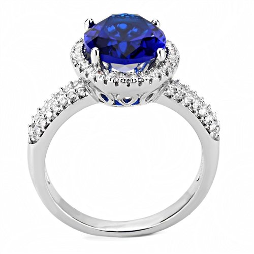 Jewellery Kingdom Ladies Sapphire Oval 6 Carat Solitaire Accent Cz Rhodium Ring (Blue Silver) - Jewelry Rings - British D'sire