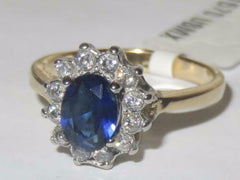 Jewellery Kingdom Ladies Sapphire Oval Cz Dress 18kt Steel Pretty Steel Gold Ring (Blue) - Jewelry Rings - British D'sire