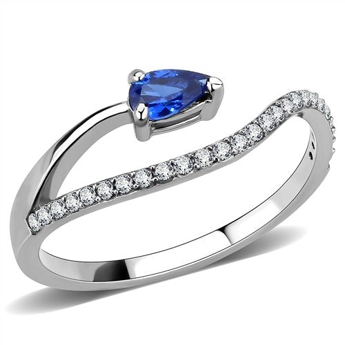 Jewellery Kingdom Ladies Sapphire Pear Cut Stainless Steel Sparkle Cubic Zirconia Ring (Blue) - Jewelry Rings - British D'sire