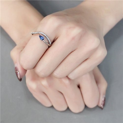 Jewellery Kingdom Ladies Sapphire Pear Cut Stainless Steel Sparkle Cubic Zirconia Ring (Blue) - Jewelry Rings - British D'sire