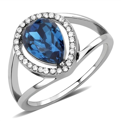 Jewellery Kingdom Ladies Sapphire Pear Cz 2.50 Carat Silver Stainless Steel Blue Montana Ring - Jewelry Rings - British D'sire