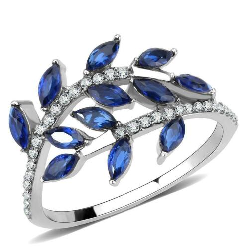 Jewellery Kingdom Ladies Sapphire Ring Marquise Blue Stainless Steel Sparkle Cubic Zircon - Jewelry Rings - British D'sire