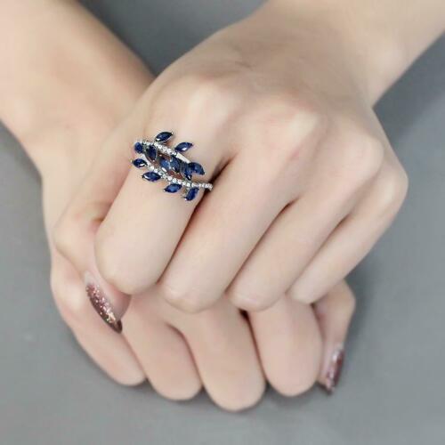 Jewellery Kingdom Ladies Sapphire Ring Marquise Blue Stainless Steel Sparkle Cubic Zircon - Jewelry Rings - British D'sire