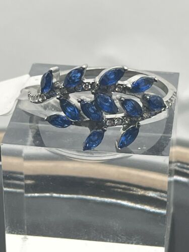 Jewellery Kingdom Ladies Sapphire Ring Marquise Blue Stainless Steel Sparkle Cubic Zircon - Jewelry Rings - British D'sire