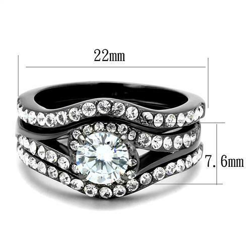 Jewellery Kingdom Ladies Set Engagement Wedding Bands 3pcs Gun Metal Grey 250 Carat Ring - Engagement Rings - British D'sire