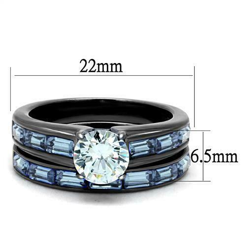 Jewellery Kingdom Ladies Set Sapphire Engagement Wedding Gun Metal 2pcs Ring - Engagement Rings - British D'sire