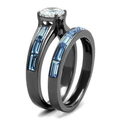 Jewellery Kingdom Ladies Set Sapphire Engagement Wedding Gun Metal 2pcs Ring - Engagement Rings - British D'sire