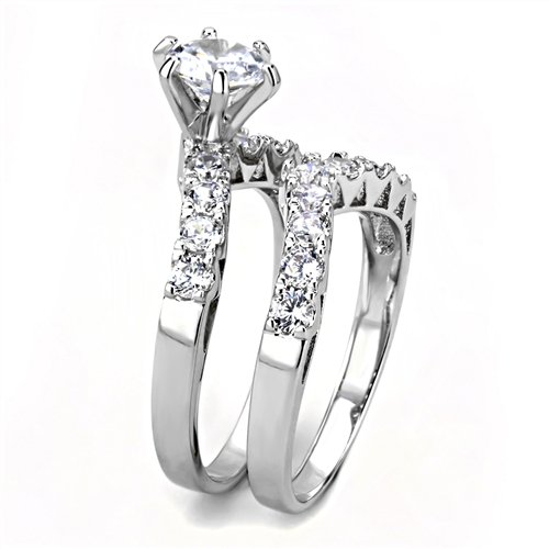 Jewellery Kingdom Ladies Set Wishbone Engagement Wedding Band Cubic Zirconia Ring - Jewelry Rings - British D'sire